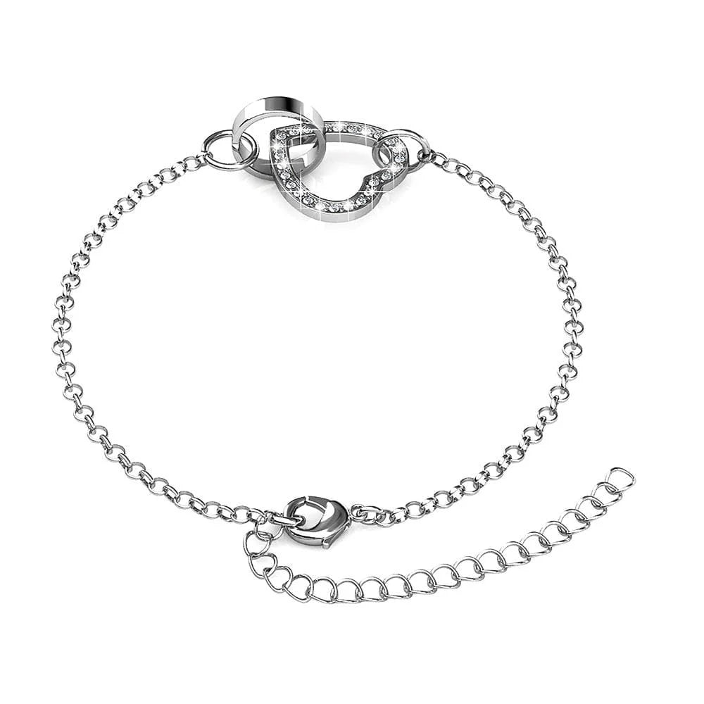 Krystal Couture White Gold Interlocking Heart and Ring Bracelet Embellished with SWAROVSKI Crystals