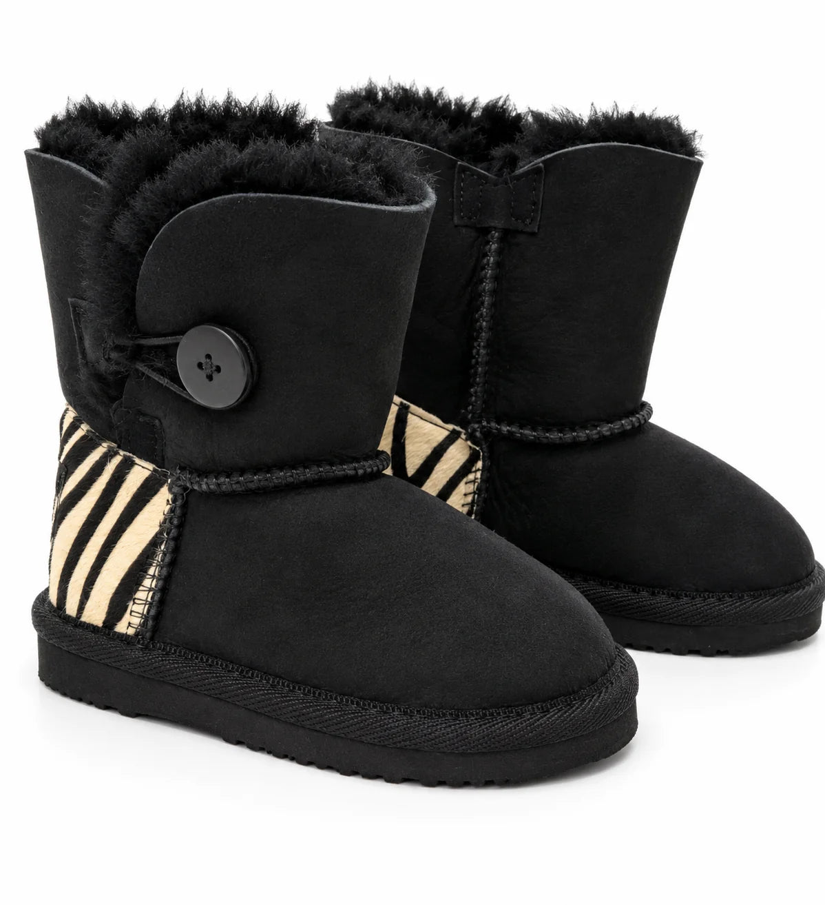 Australian Leather Ugg Kids Zebra 1Button Short - Black - AU8