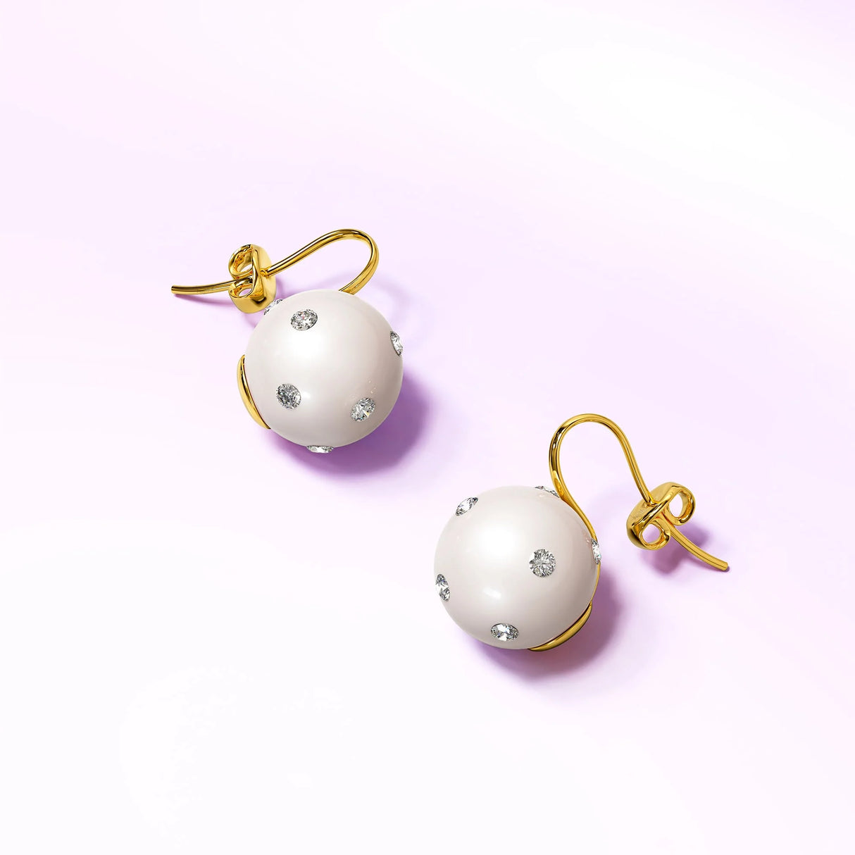 Krystal Couture Crystal Embellished Large Round Shell Pearl Hook Back Earrings