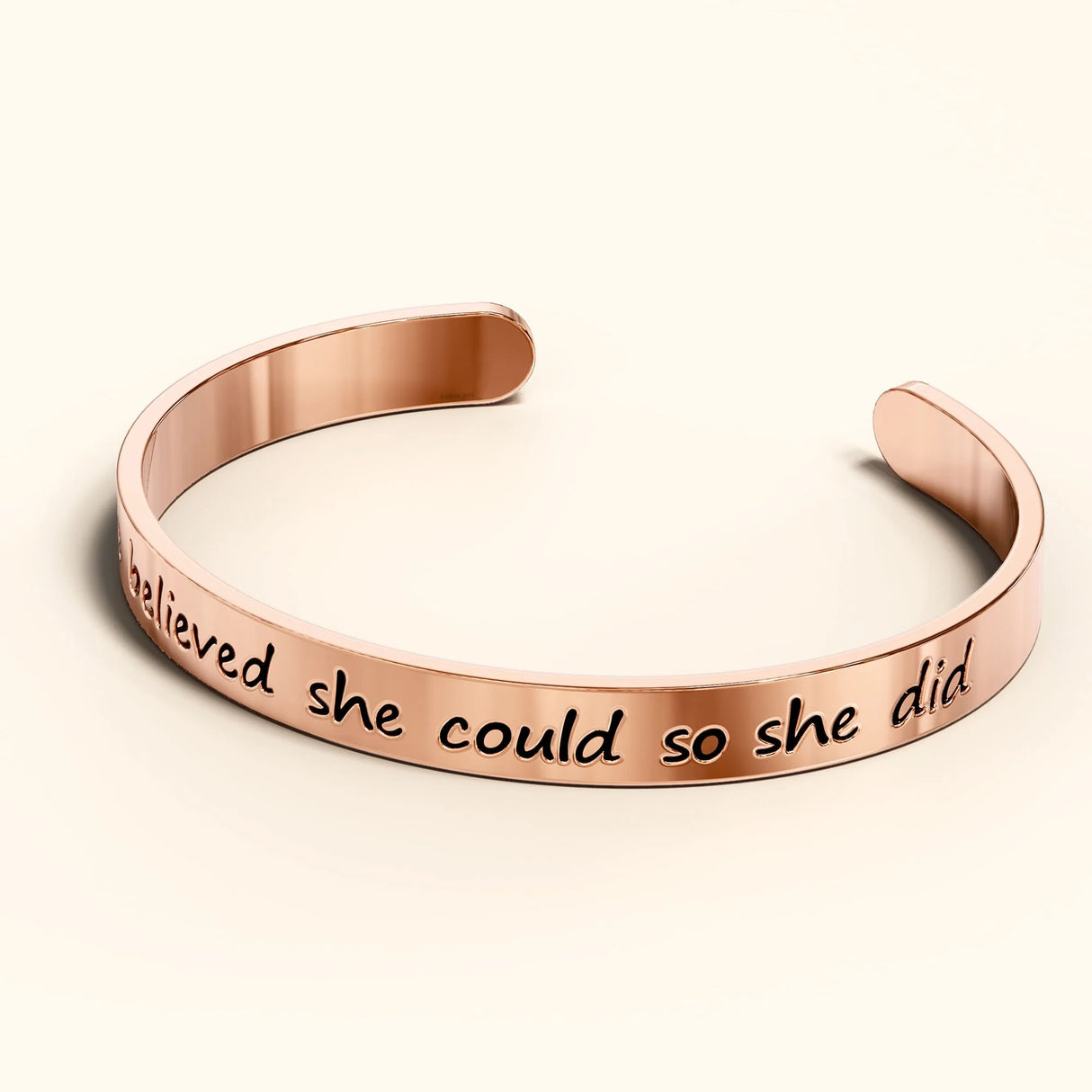 Bullion Gold Inspirational Inscription Cuff Bangle in Rose Gold Layered Steel Jewellery