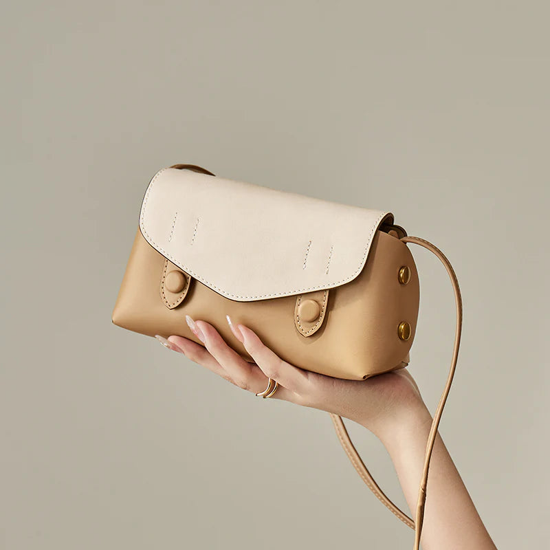 Nalandu Duo-Tone Apricot Sand Flap Crossbody Shoulder Bag - Apricot