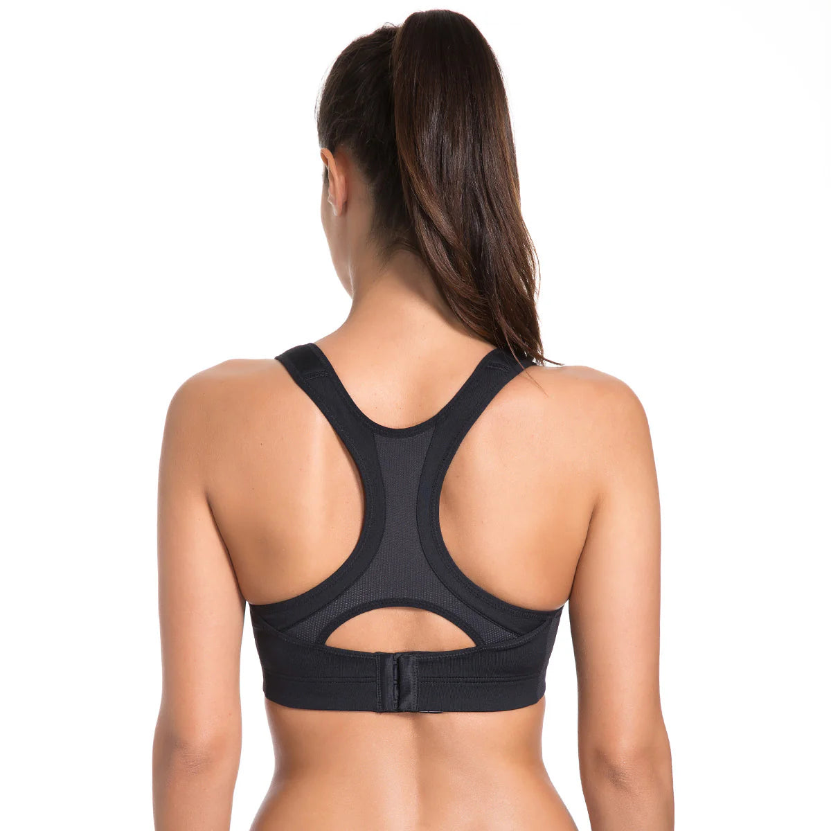 High Impact Mesh Insert Wireless Running Bra - Black