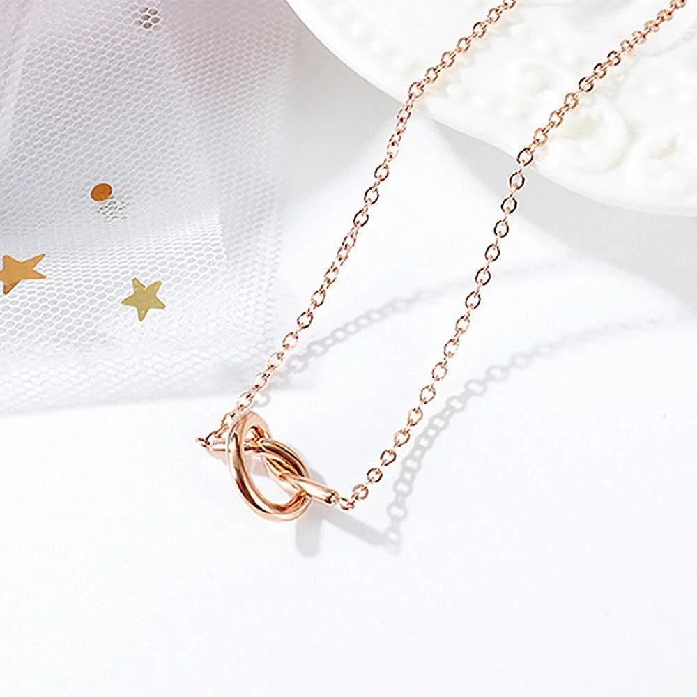 Boxed Single Knotted Tie Promise Necklace and Bangle Set in Rose Gold Plated