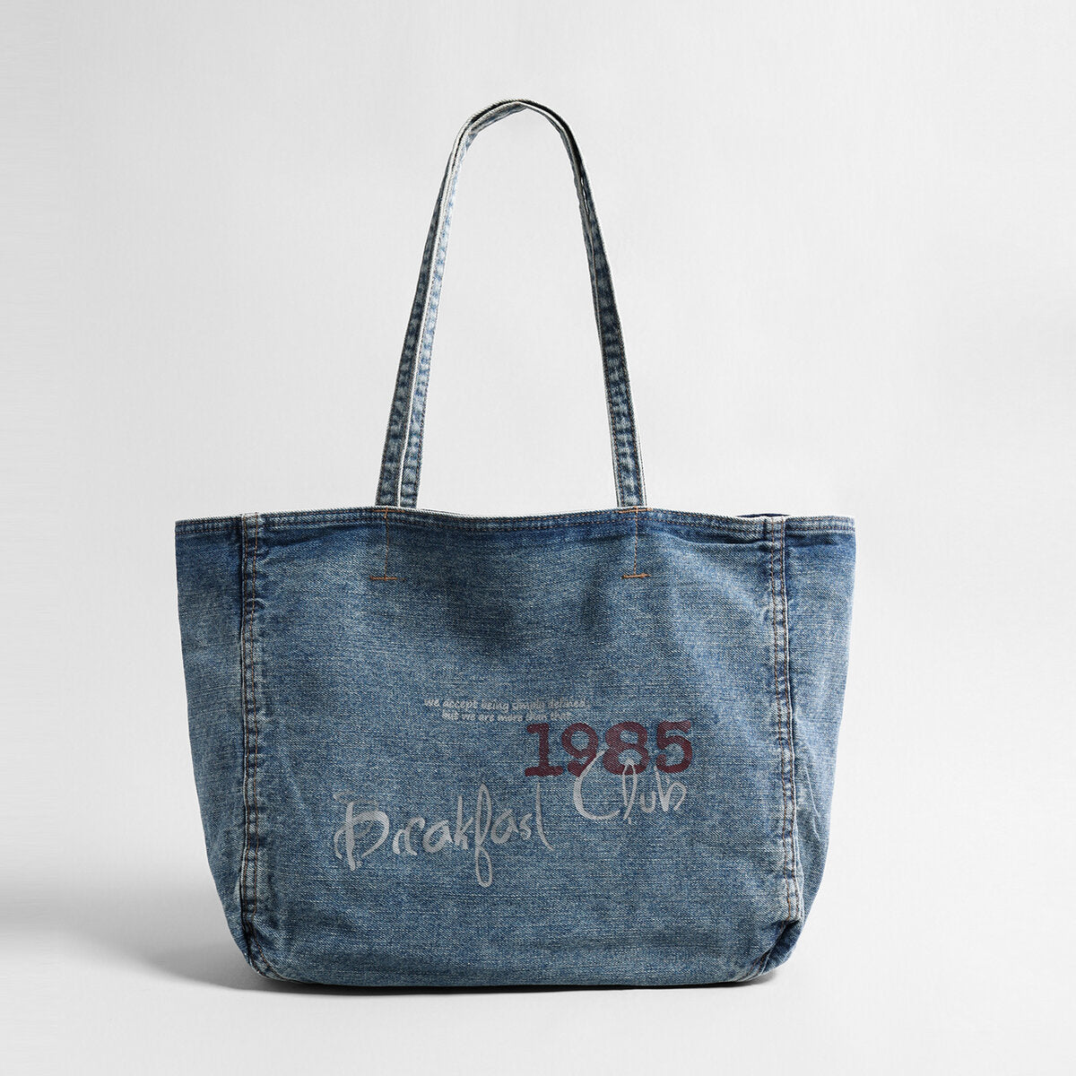 Vintage Washed Denim Large Capacity Tote - Denim