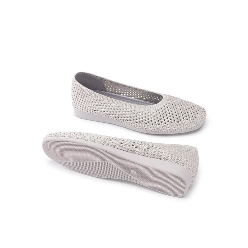 Heart Mesh Knit Square Toe Wedge Flats - Grey