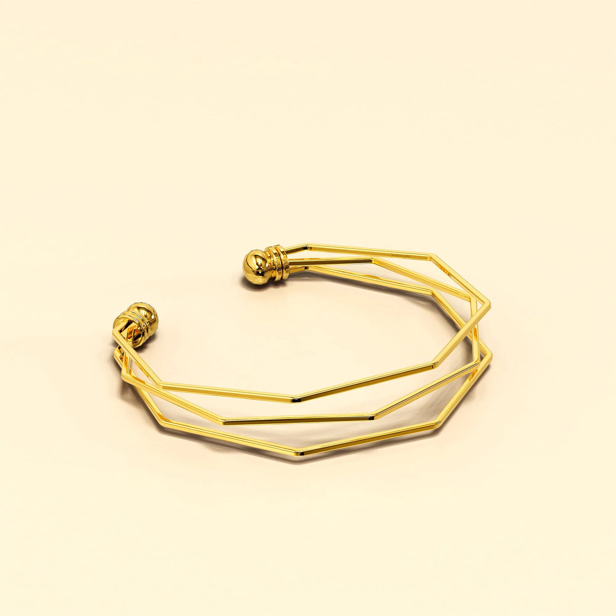 Bullion Gold Three Tiered Hexagon Cuff Bangle in Gold