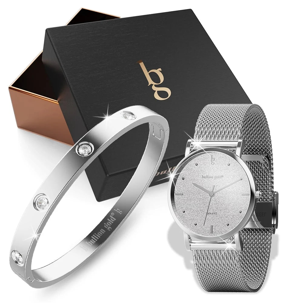 Boxed Bullion Gold Seamless Dial and Bangle Set in White Gold