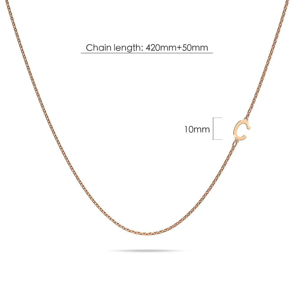 Bullion Gold Bold Alphabet Letter Initial Charm Necklace in Rose Gold Tone