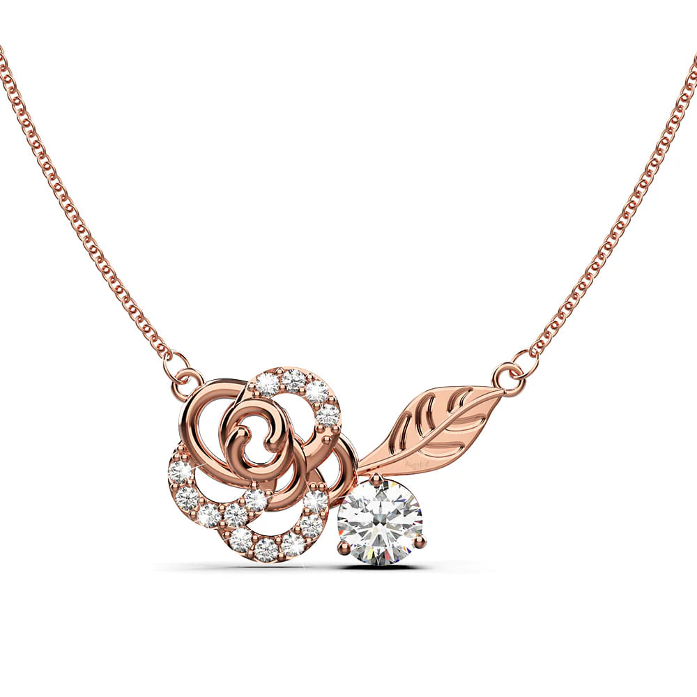 Krystal Couture Rose Petal Pendant Necklace in Rose Gold Embellished with SWAROVSKI Crystals