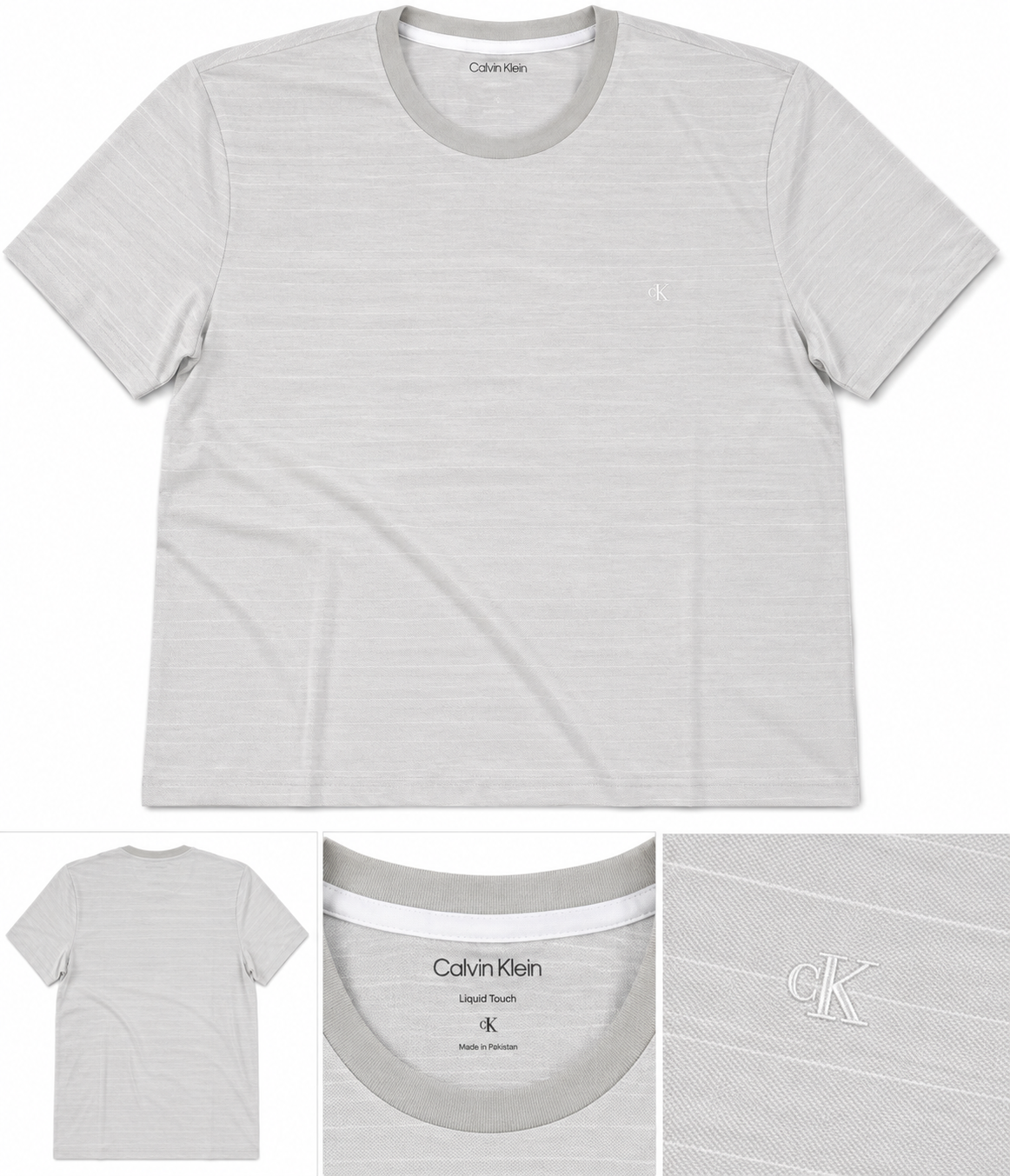 Calvin Klein Jeans Men's Short Sleeves PIQUE JACQUARD STRIPE TEE - Brilliant White
