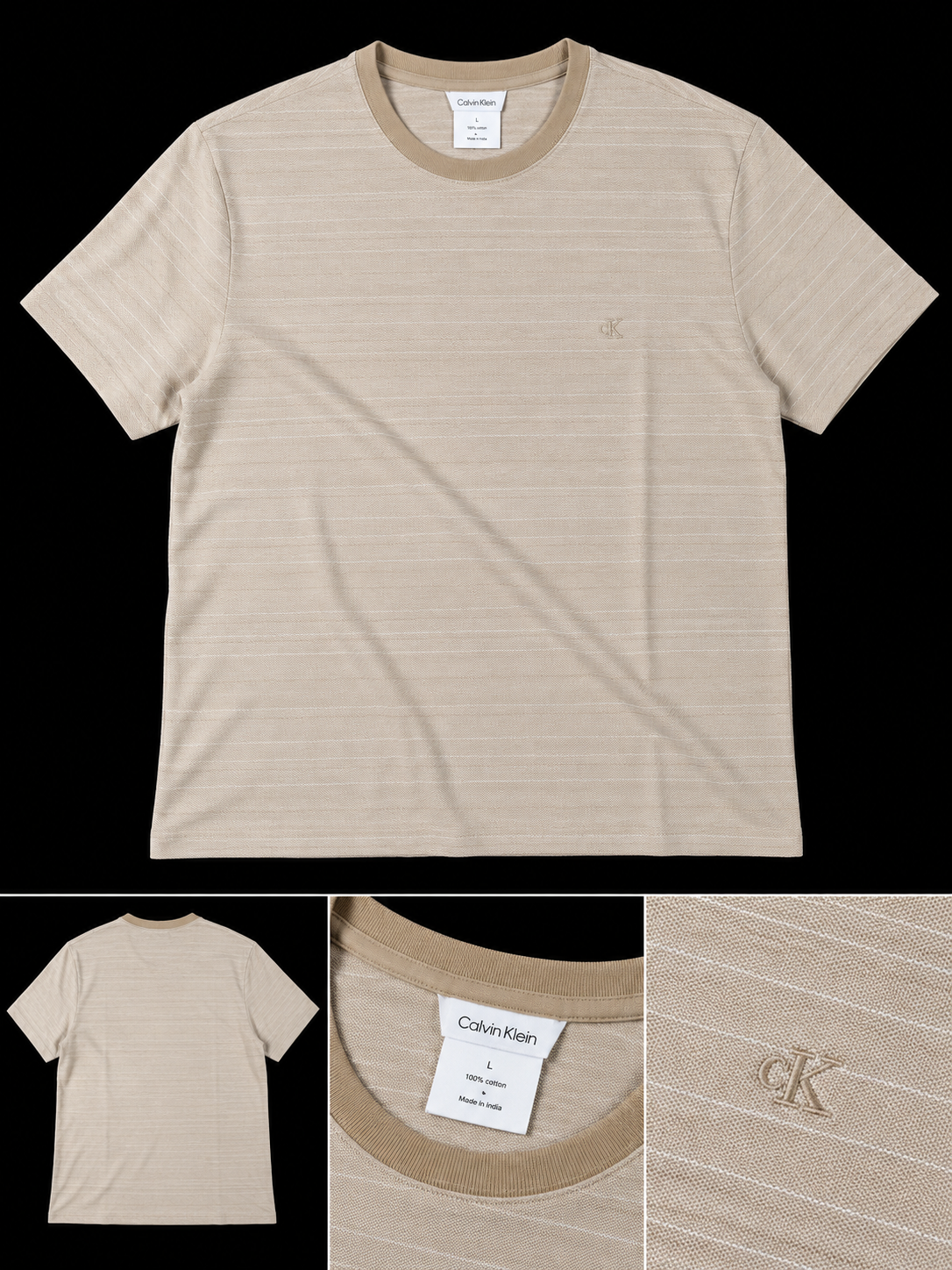Calvin Klein Jeans Men's Short Sleeves PIQUE JACQUARD STRIPE TEE - White Pepper