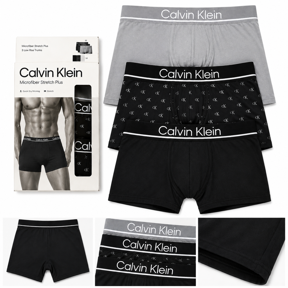 Low Rise Trunk 3Pk - Black/ Rotating Ck Mini Black/ Wolf Grey