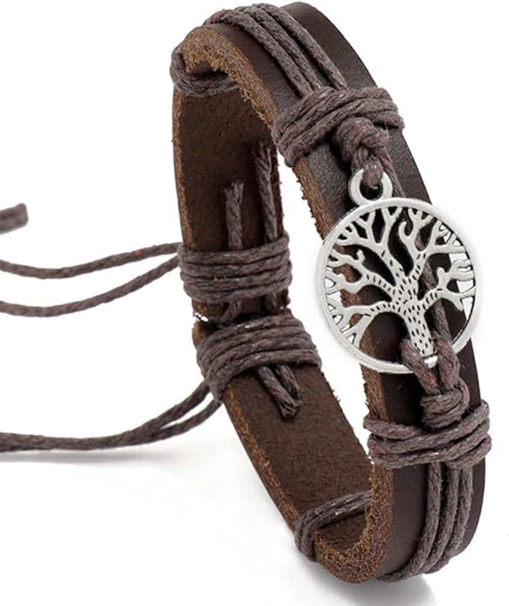 Stephen Oliver Brown Leather Adjustable Tree Of Life Bracelet