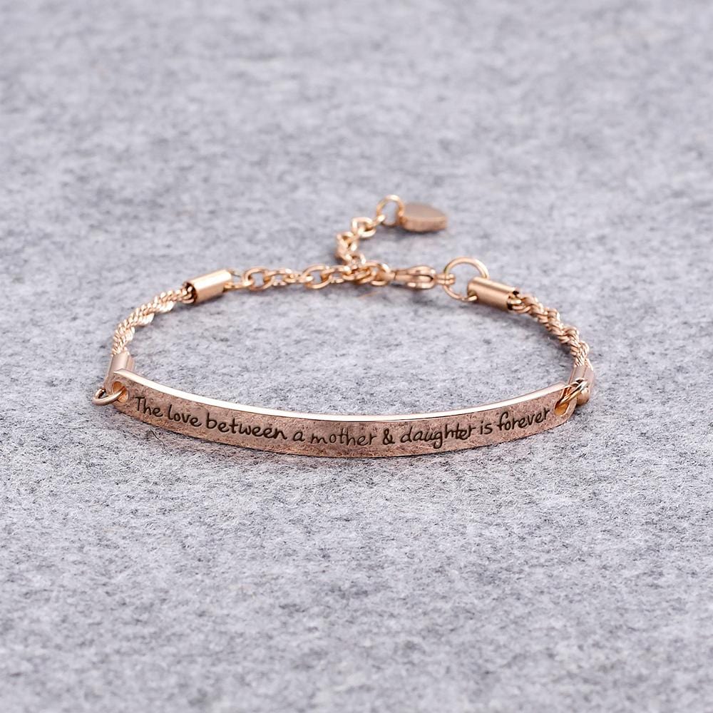 Bullion Gold Mother's Love Inscriptions Rose Gold Bar Bracelet