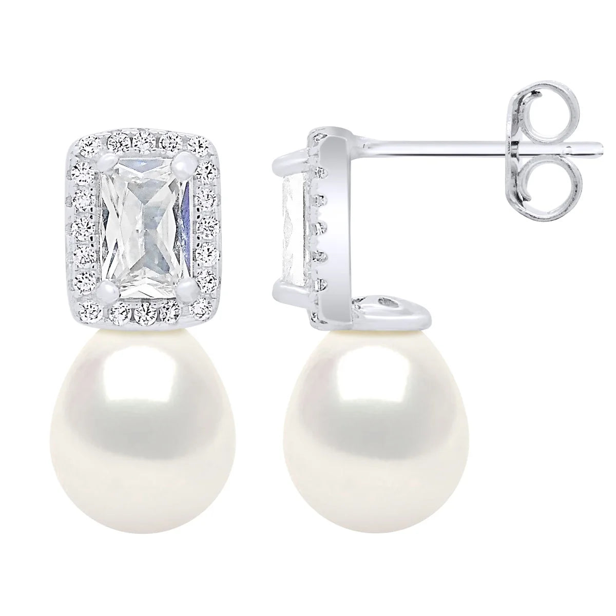 Drop Drop Earrings Freshwater Pearl & Cubic Zirconia White 8-9mm Stud