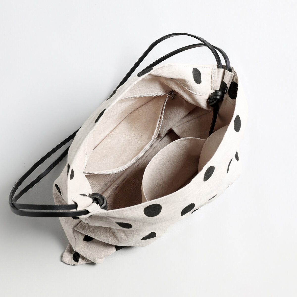 Polka Dot Canvas Hobo Tote - Ivory