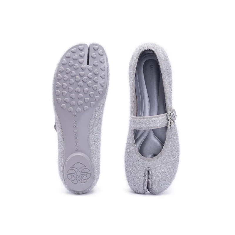 Oriental Split Toe Mary Jane Flats - Grey