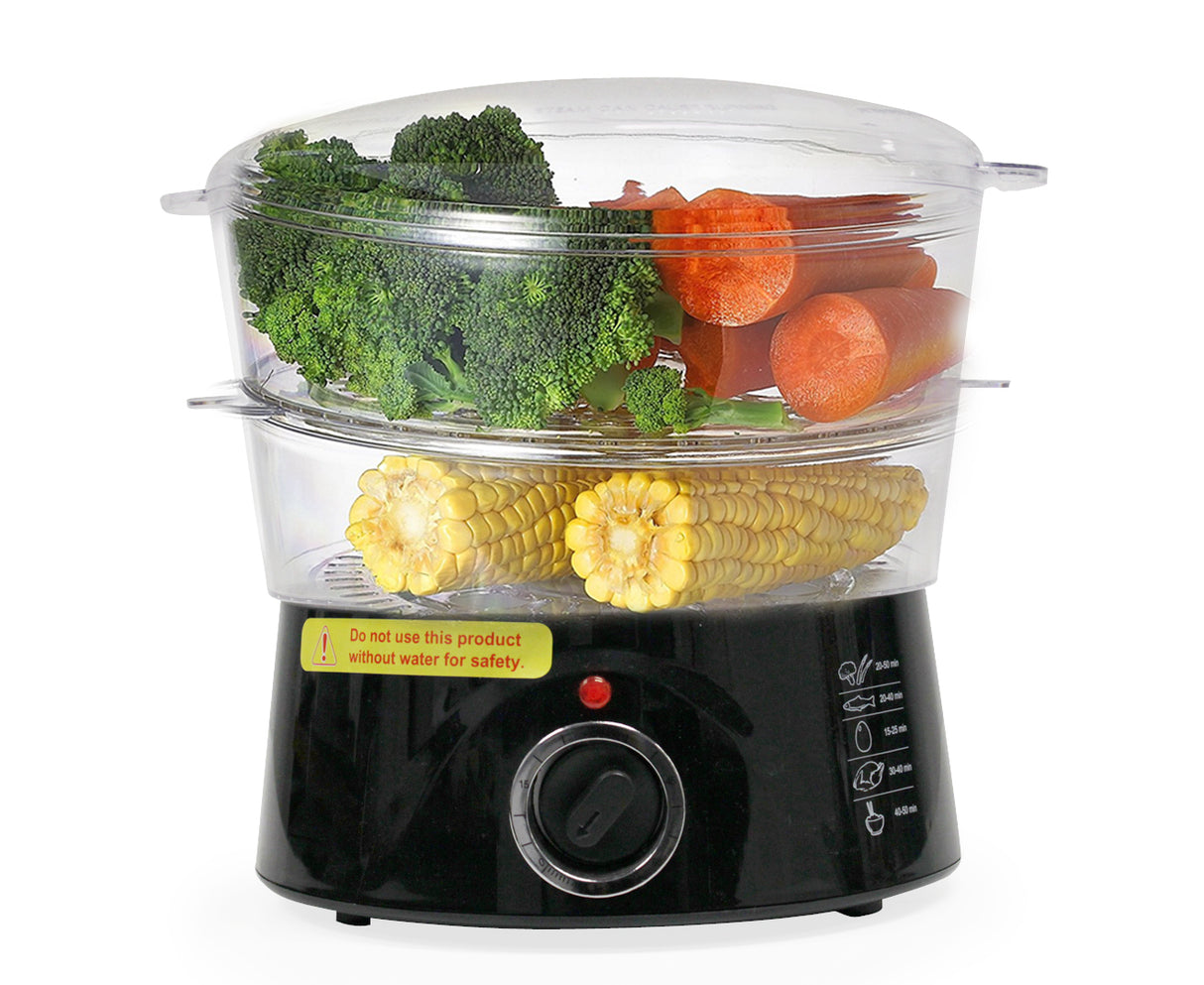 TODO 5L Steam Cooker Steamer 2 Tray 400W Power Dial Timer Healthy Stackable - Black