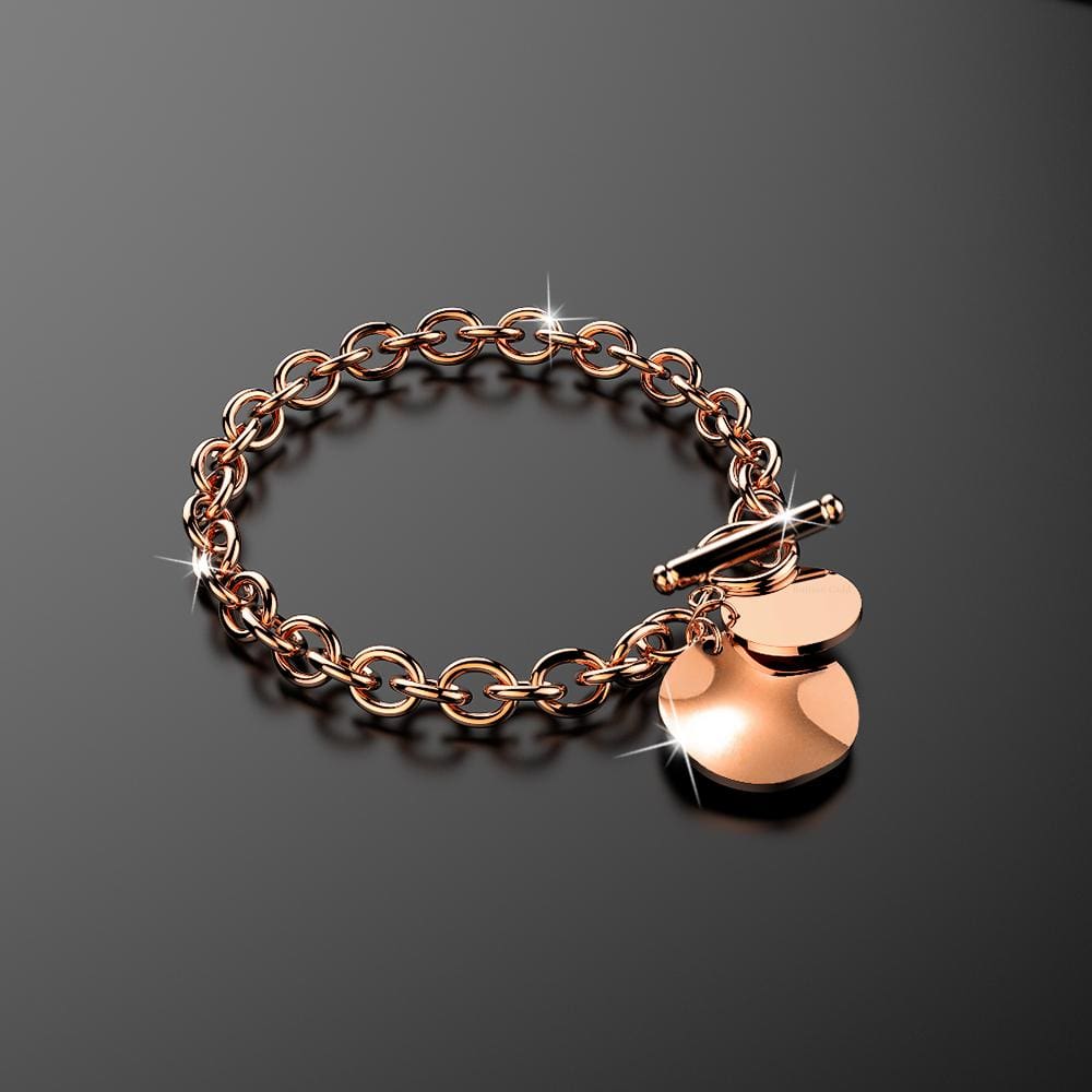 Bullion Gold Hammered Disc Charm Belcher T-Bar Toggle Bracelet in Rose Gold Layered Steel Jewellery