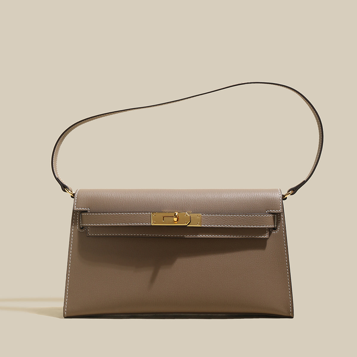 Camille Palm-Grain Calfskin Shoulder Bag - Taupe
