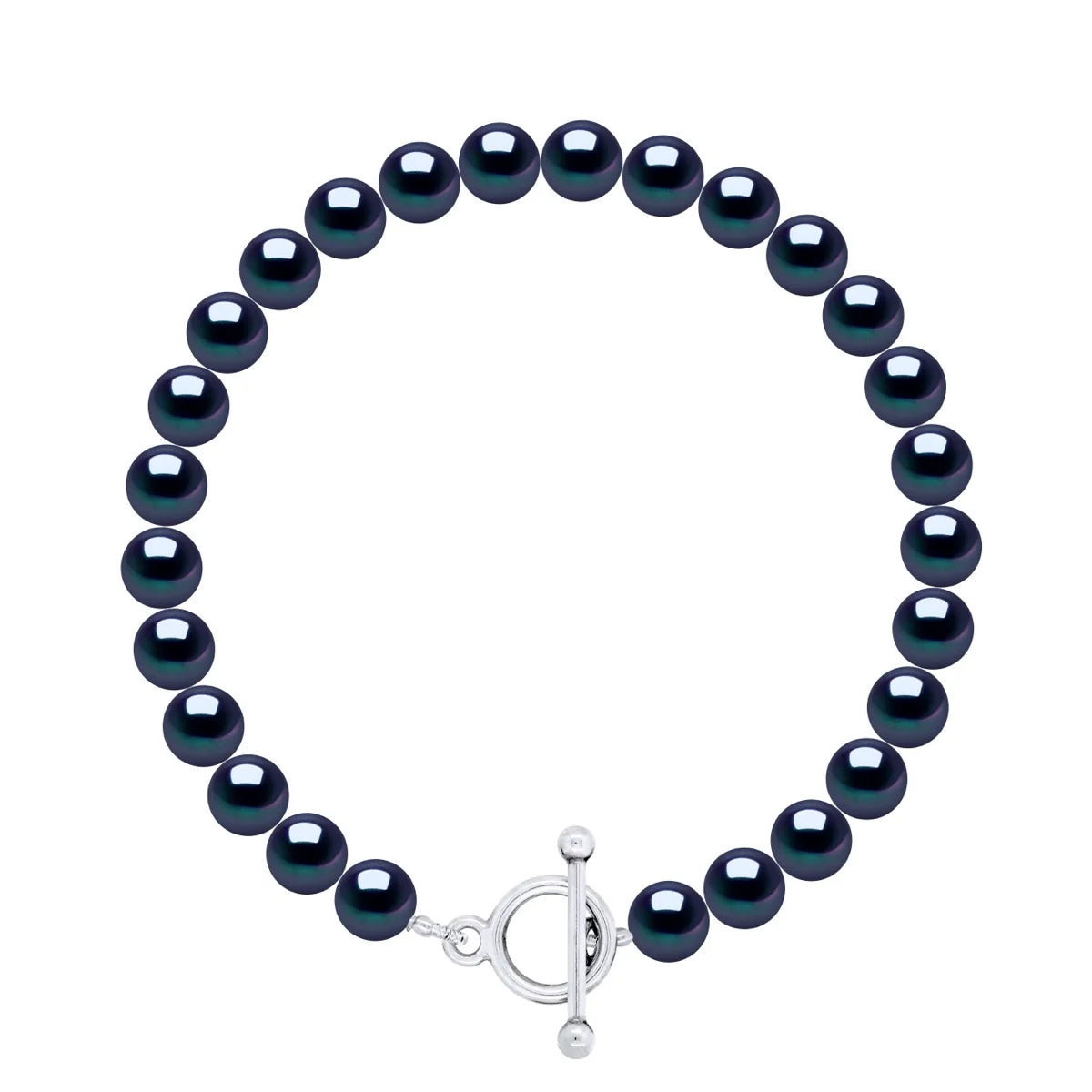 Bracelet Freshwater Pearl Black Sterling Silver 6-7mm 18cm