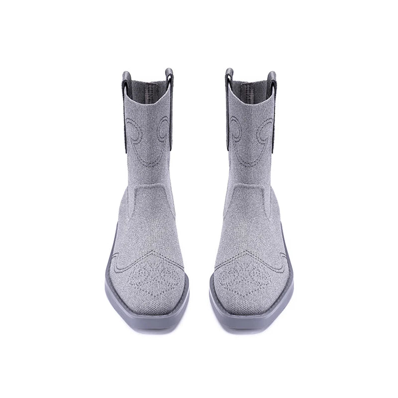 Knit Cowboy Boots - Grey