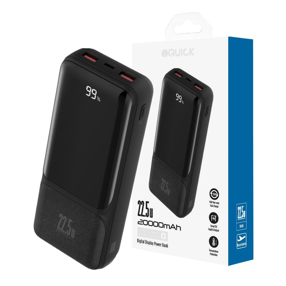 iQuick Power Square Power Bank 20000mAh 22.5W LED Display USB Type-C Type-A - Black