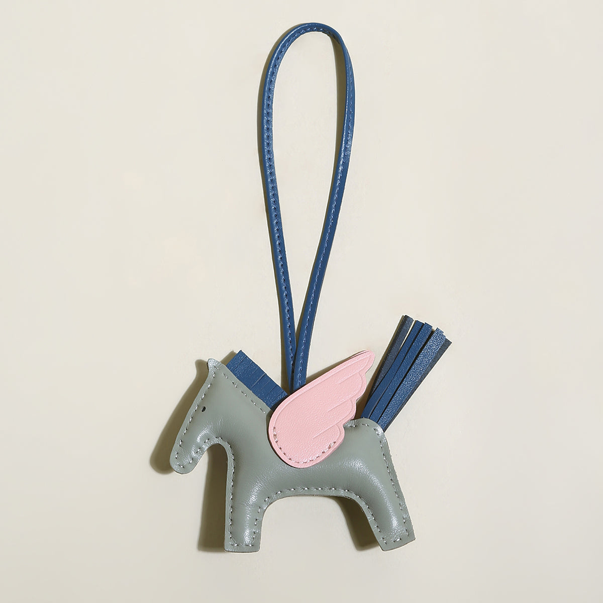 Pegasus Winged Horse Leather Bag Charm - Navy