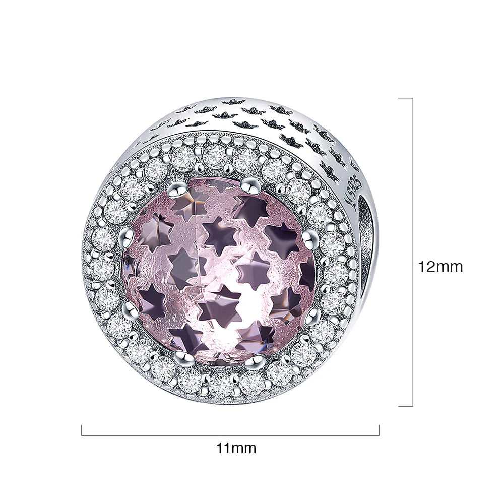 Solid 925 Sterling Silver Pink Mystic Stars CZ Charm