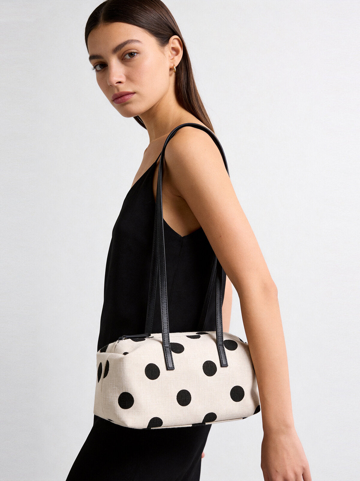Polka Dot Canvas Barrel Bag - Ivory