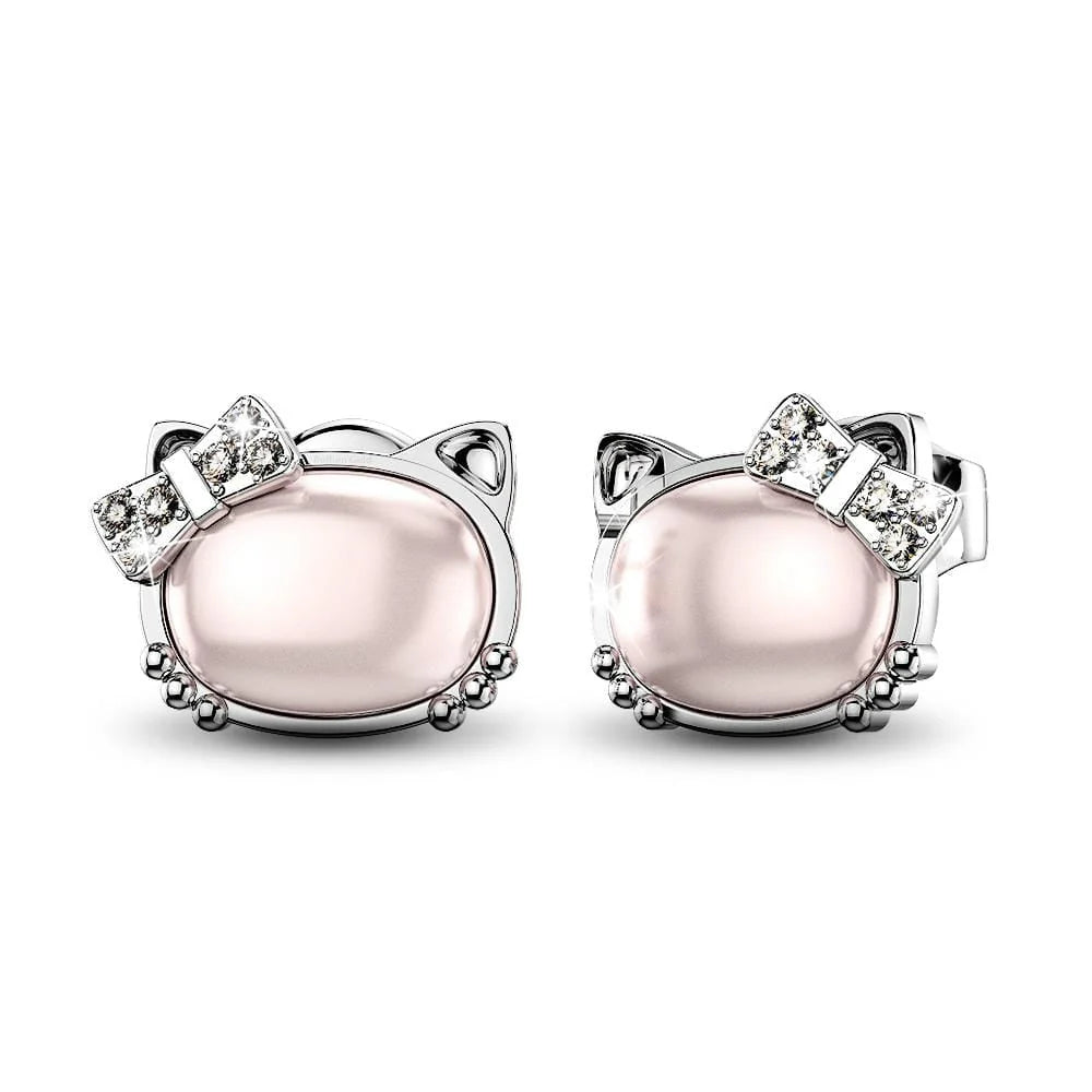 Bullion Gold Hello Kitty Soft Pink White Gold Layered Stud Earrings