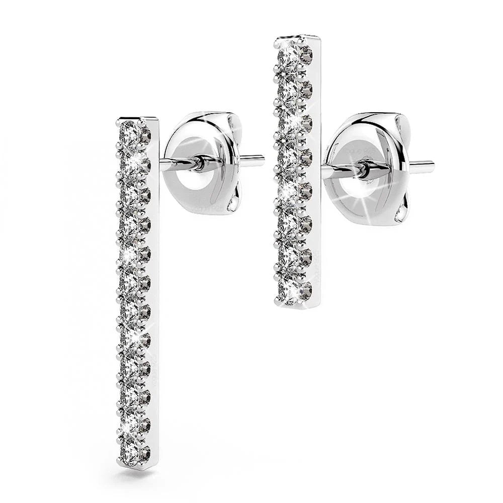 Solid 925 Sterling Silver Asymmetric Bar Stud Earrings