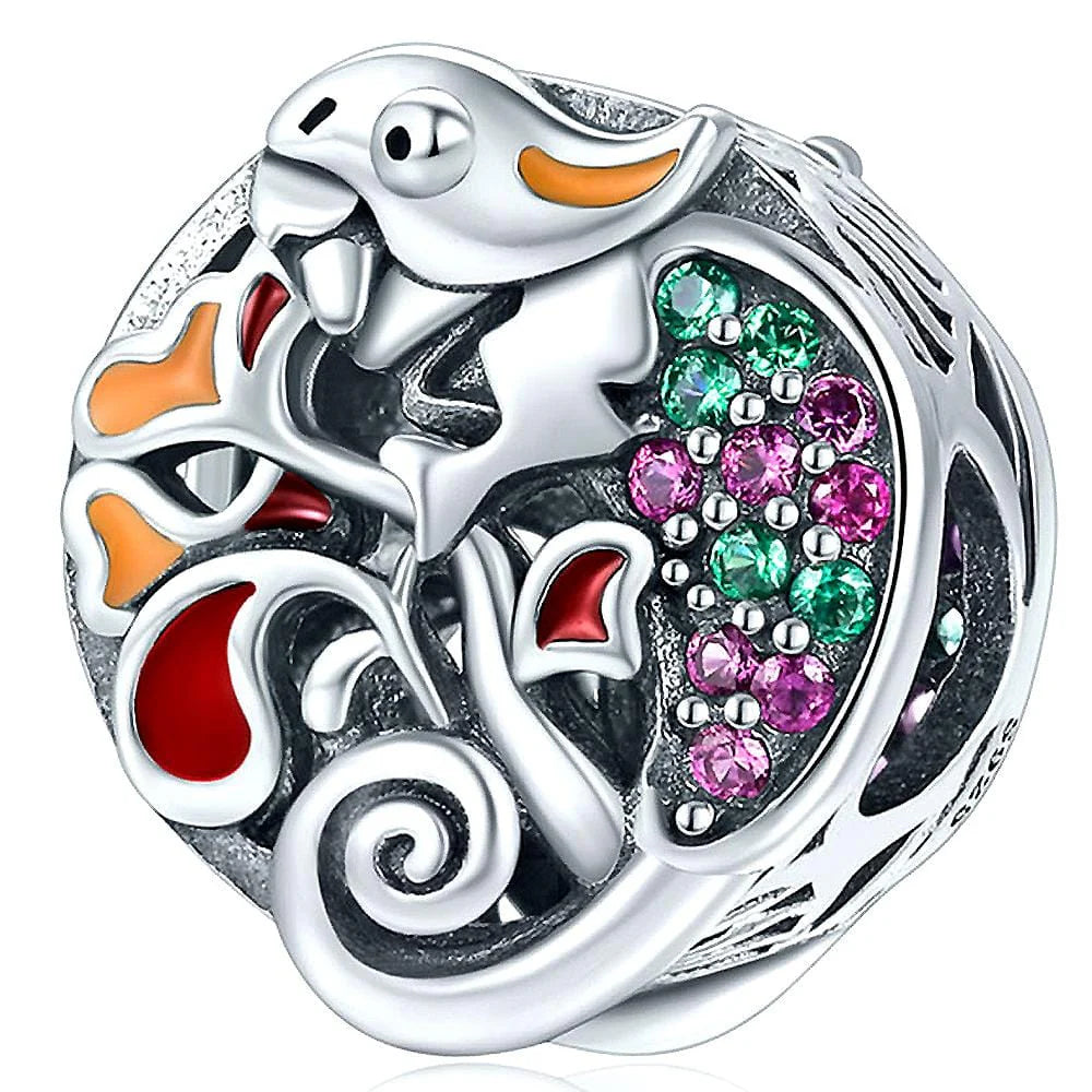 Solid 925 Sterling Silver Multicolour Lizard CZ Charm