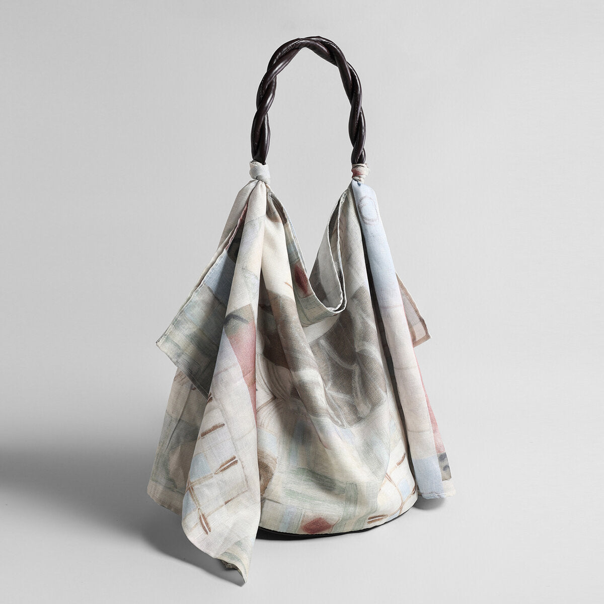 Printed Linen Knot Tote Bag - Cream