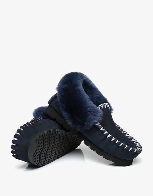 Popo Cow Suede Moccasin in Navy Blue