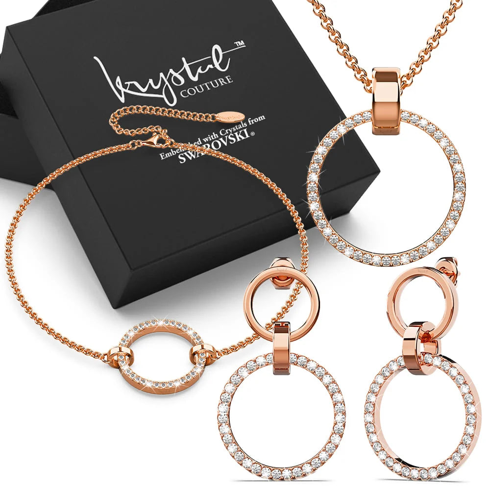 Boxed Orbit Earrings, Bracelet & Necklace Set with SWAROVSKI® Crystal in Rose Gold