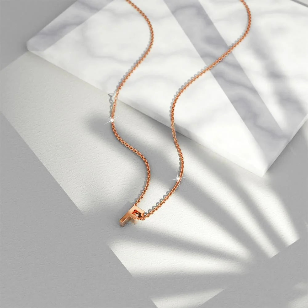 Bullion Gold Initials Brick Alphabet Letter Necklace Rose Gold Layered Steel Jewellery