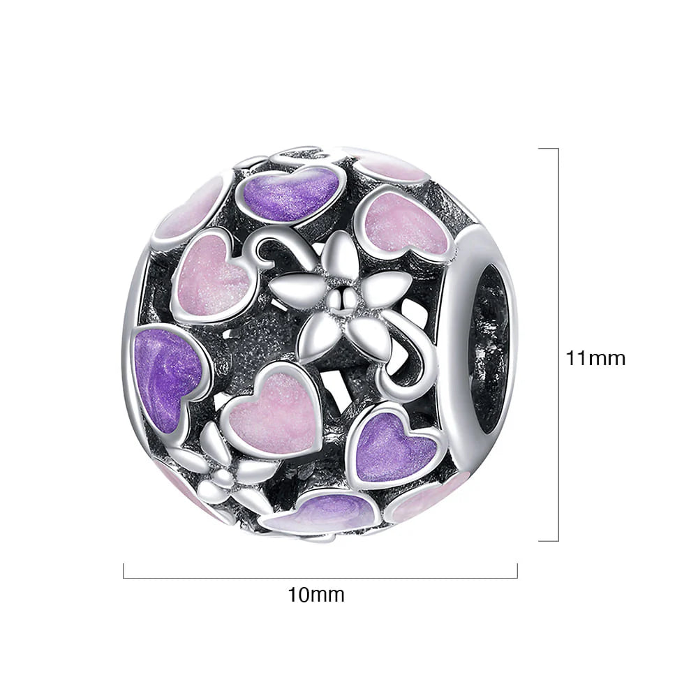 Solid 925 Sterling Silver Dual Tone Heart Shape Pandora Inspired charm