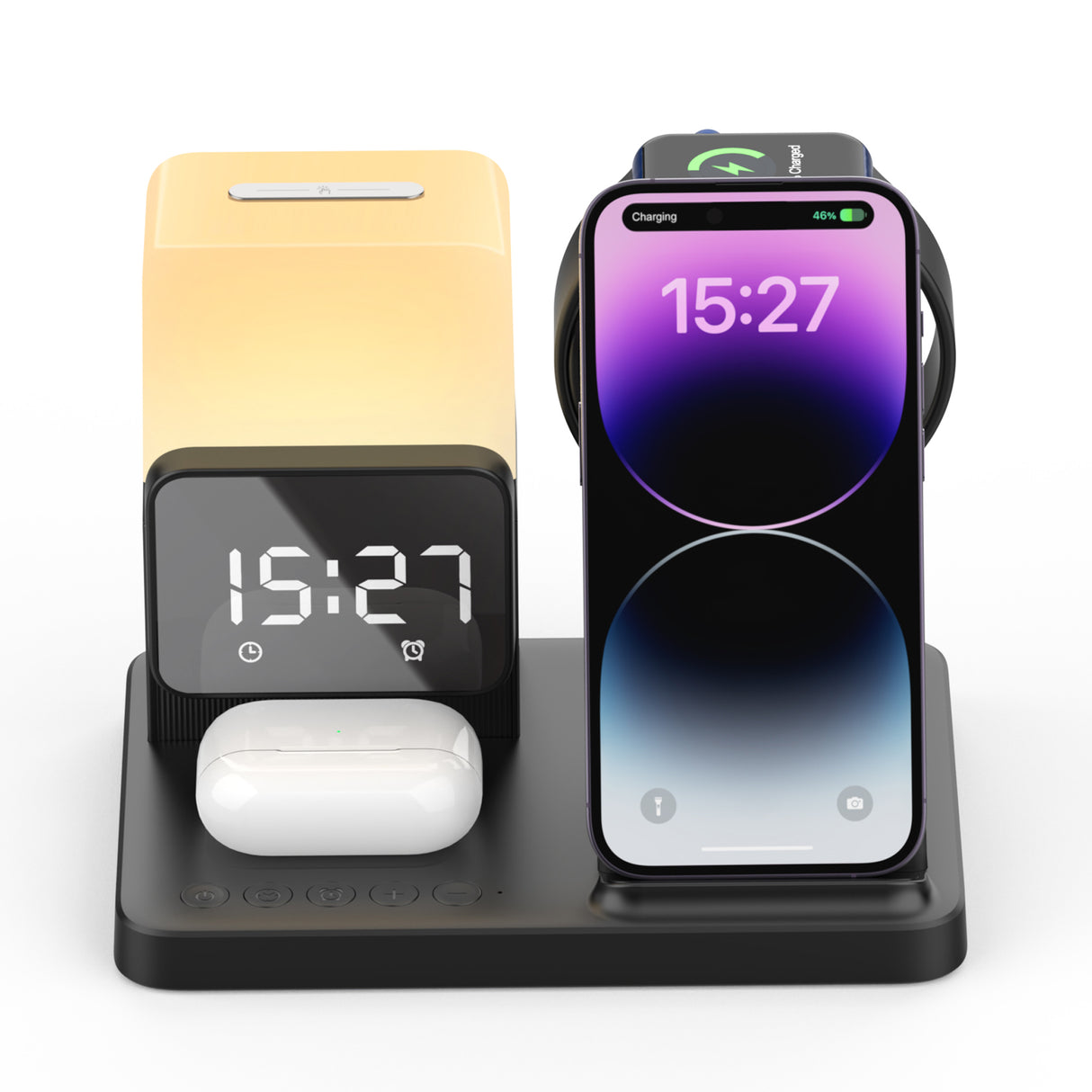 TODO Wireless Phone Charger Alarm Clock LED Lamp 15W Fast Charge Earphone Watch Charge