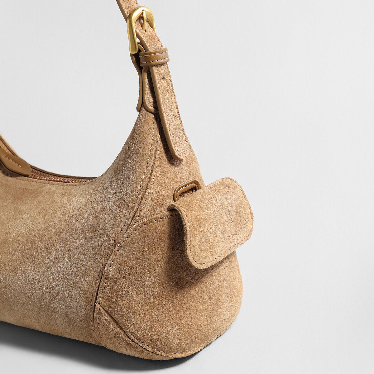 Suede Leather Retro Underarm Bag - Apricot