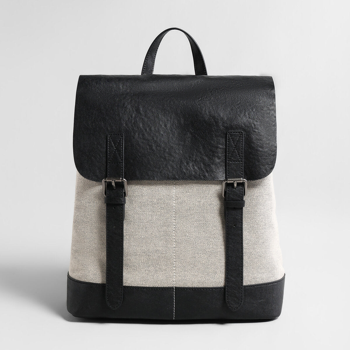 Canvas & Leather Flap Backpack - Ivory