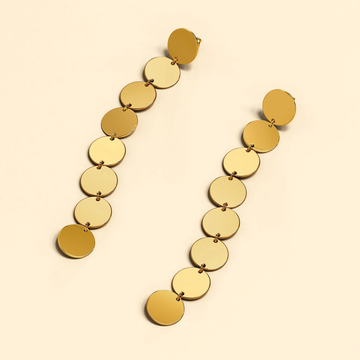 Bullion Gold Round Disc Dangle Gold Layered Earrings