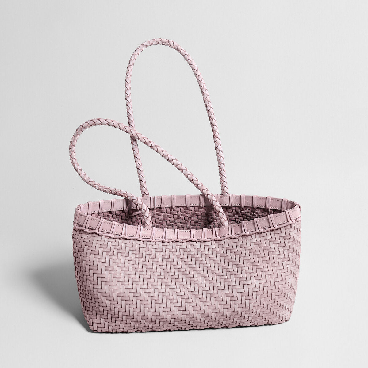 Handwoven Leather Market Basket Tote - Lilac