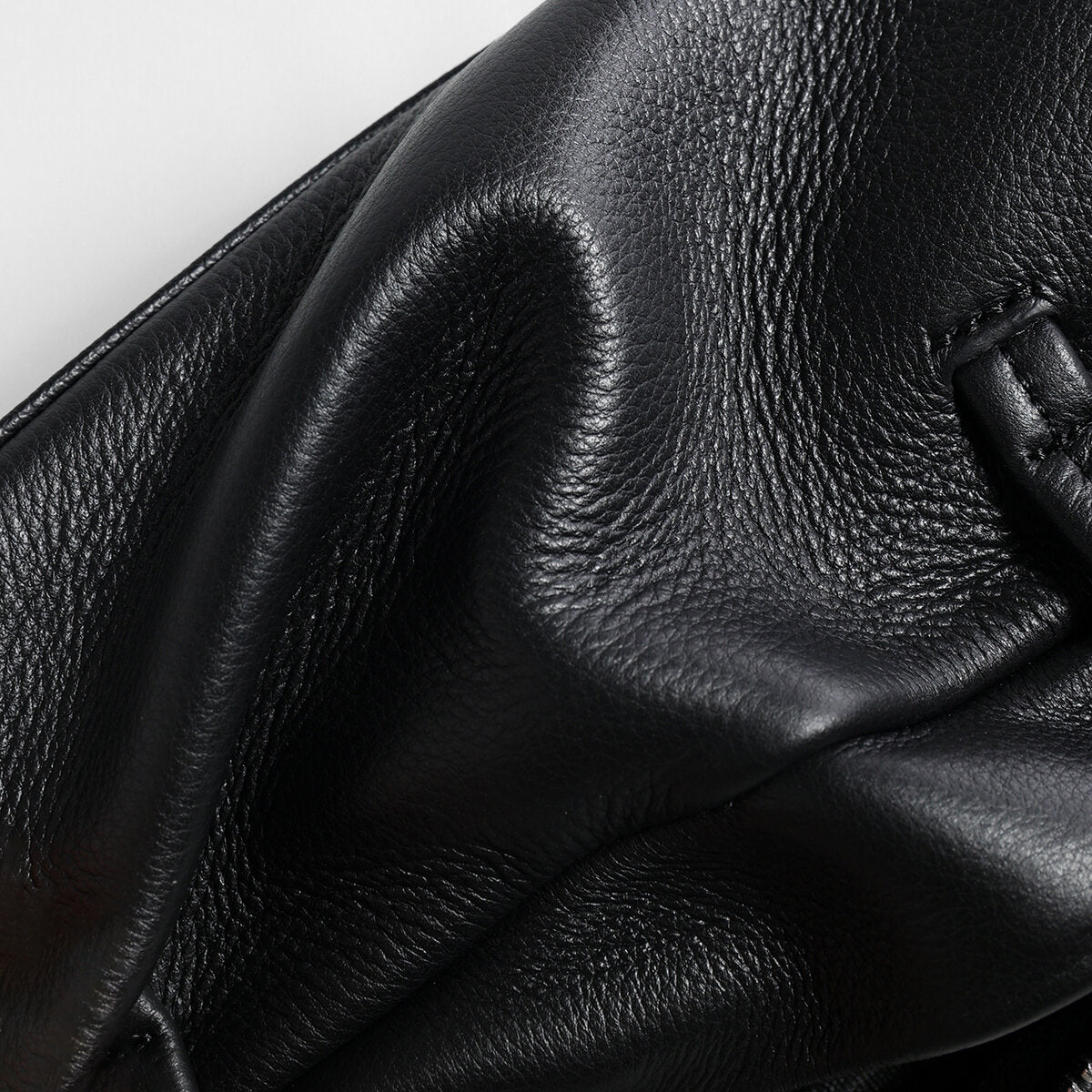 Litchi-Grain Leather Baguette Bag - Black