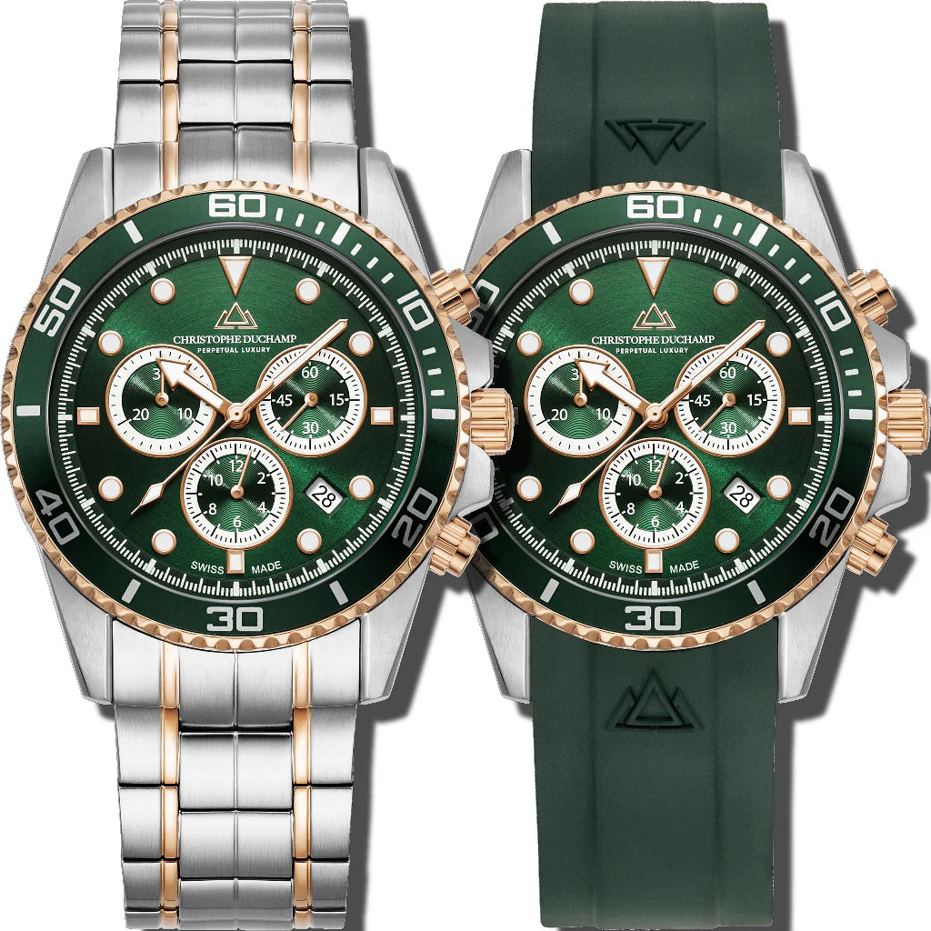 Christophe Duchamp Marine Chrono II - Green Dial & 316L Stainless Steel & FKM Rubber Strap
