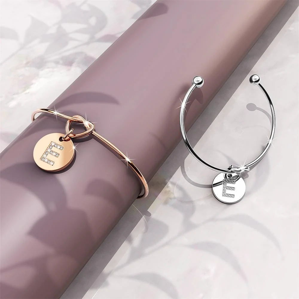 Bullion Gold Fancy Alphabet Letter Initial Bangle in White Gold