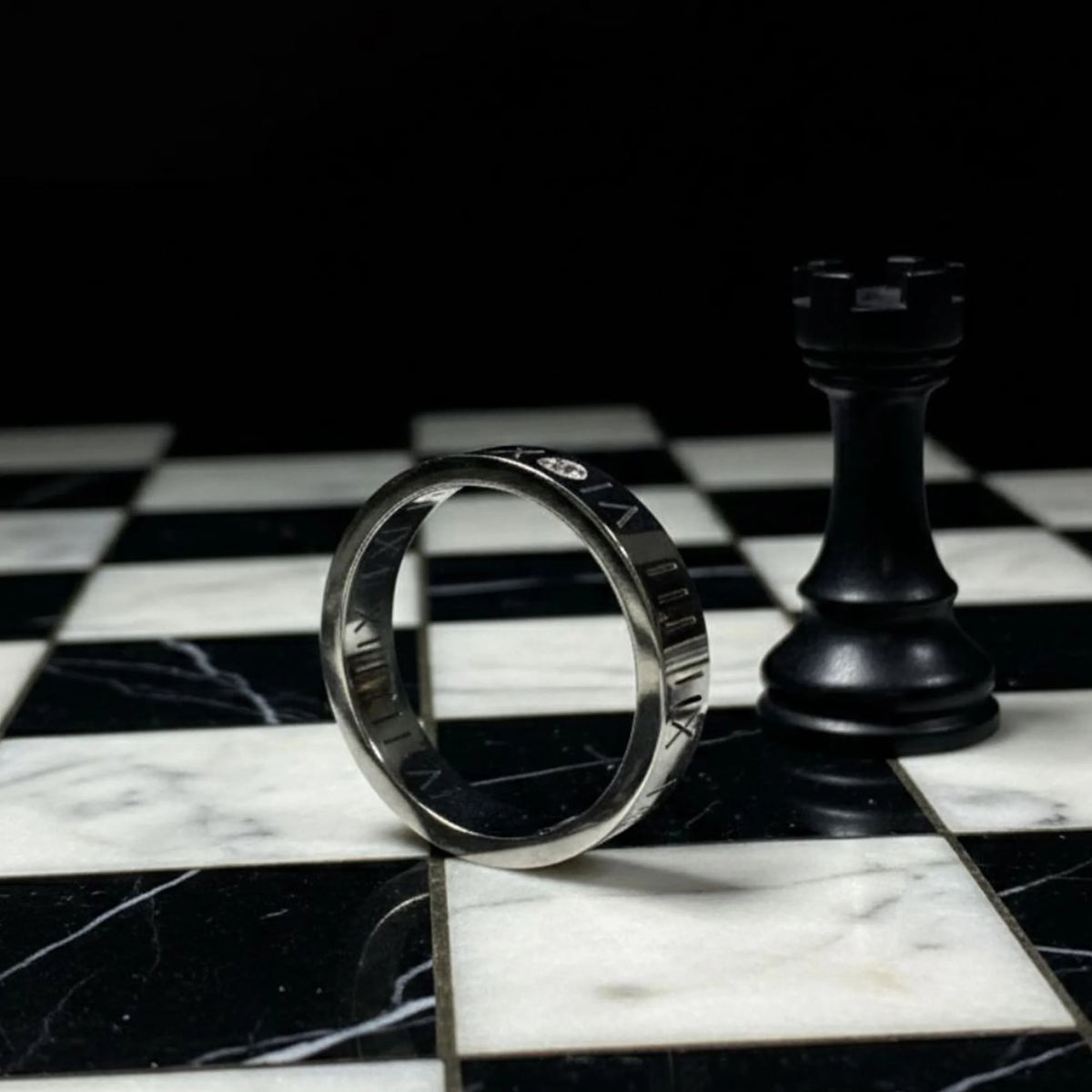 Bullion Gold Romanian Numeral Ring in White Gold