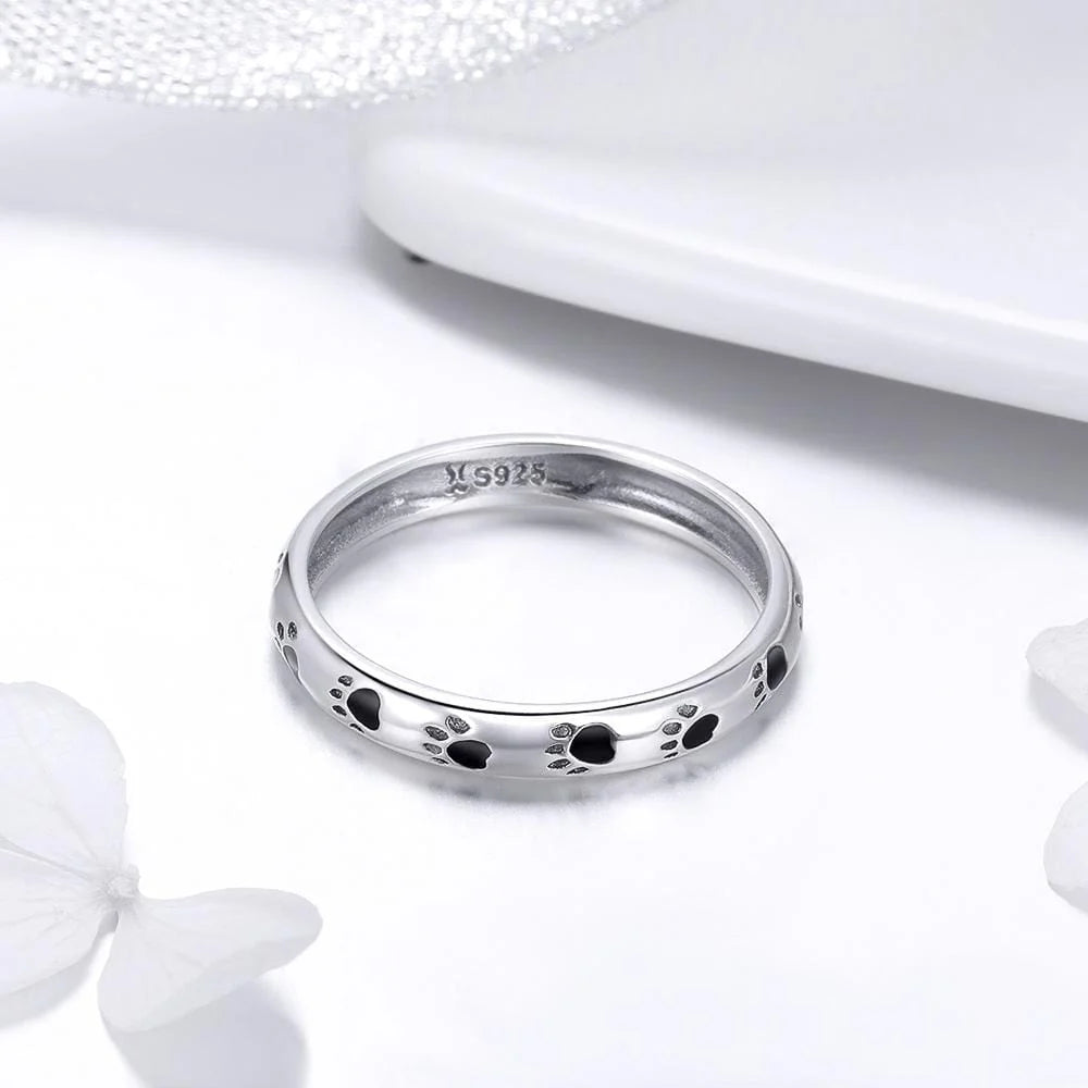 Solid 925 Sterling Silver Animal Pet Paw Print Band Ring