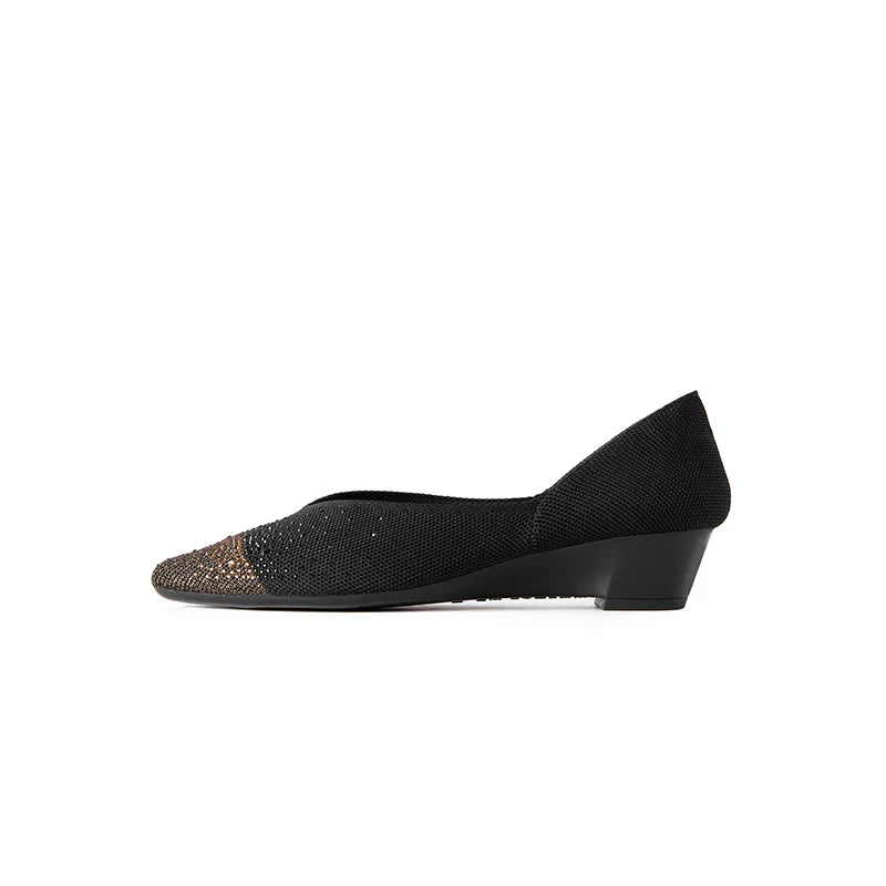 Princess Crystal Pointed Toe Wedge Pumps - Black