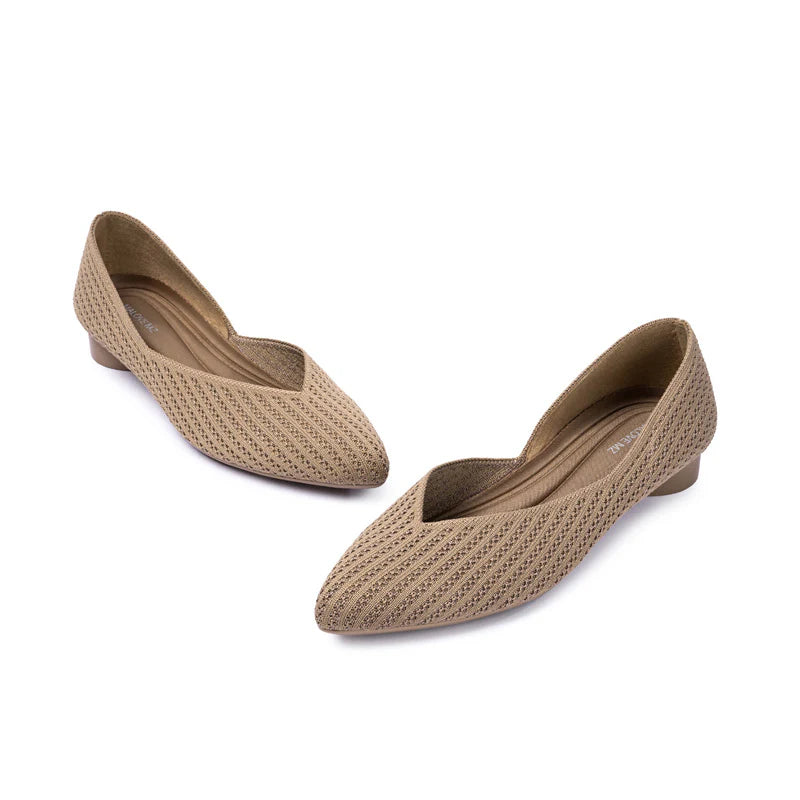 Pointed Toe Knit Ballet Flats - Mocha